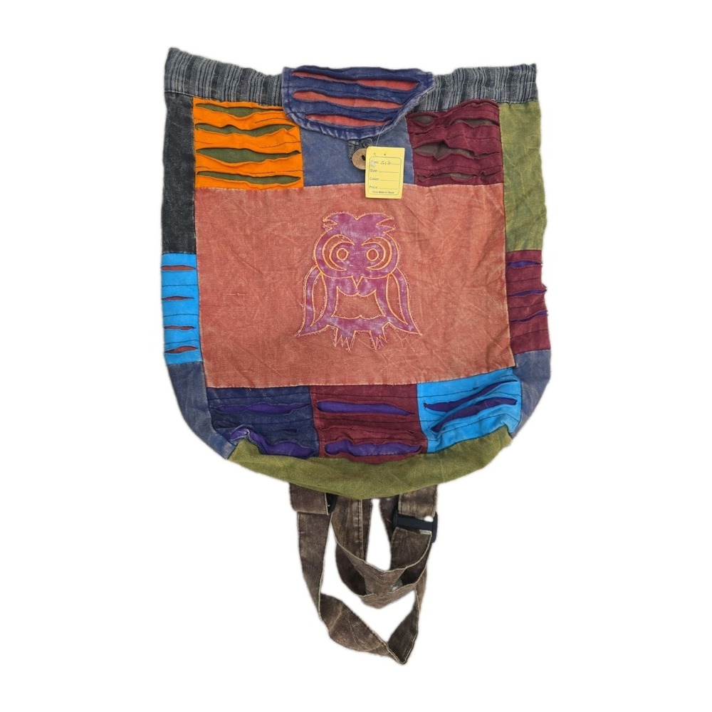 Hobo Bag Backpack Nepal Patchwork Owl Hippie Boho Shoulder Purse Y2K   Cotton